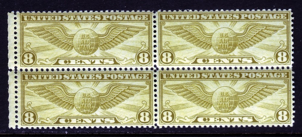 #C17 EIGHT CENT WINGED GLOBE BLOCK.  MEDIUM FINE 1. NEVER HINGED OG. SCV $16.50