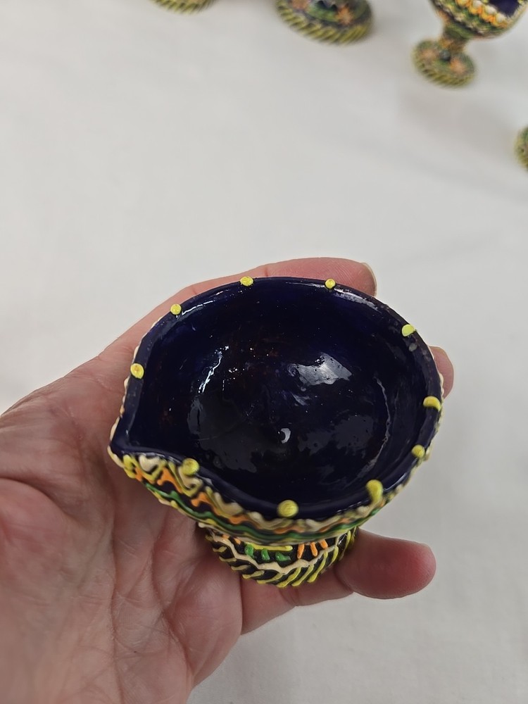 Minature Hand Painted Ceramic Pitcher And 4 Cups