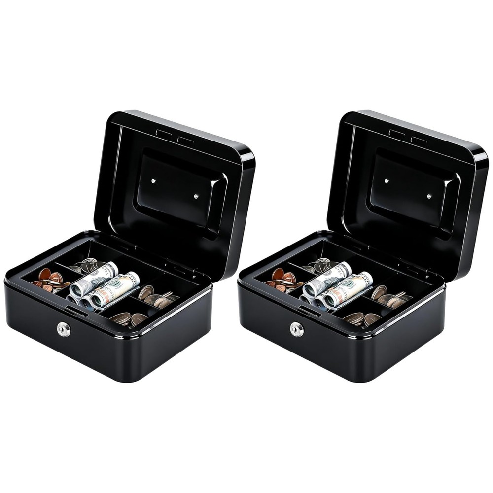 Secure Black Money Box 2Pack - Home & Office Cash Organizer