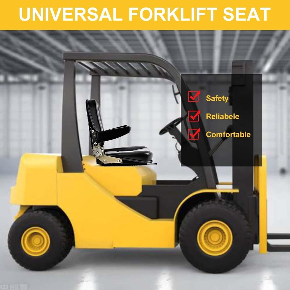 Universal Forklift Seat Replacement 45°-180° Adjustable Backrest & Armrests