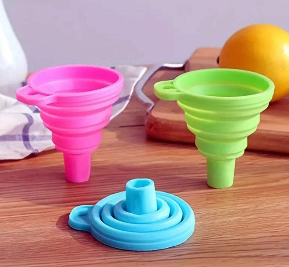 Collapsible Silicone Funnels 3-Pack - Mini Fold-Up Kitchen Funnels