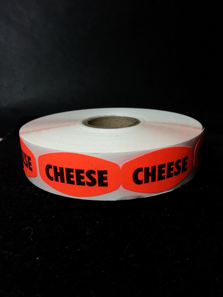 1000 ea. CHEESE MERCHANDISE store LABELS FL RED BLACK STICKERS