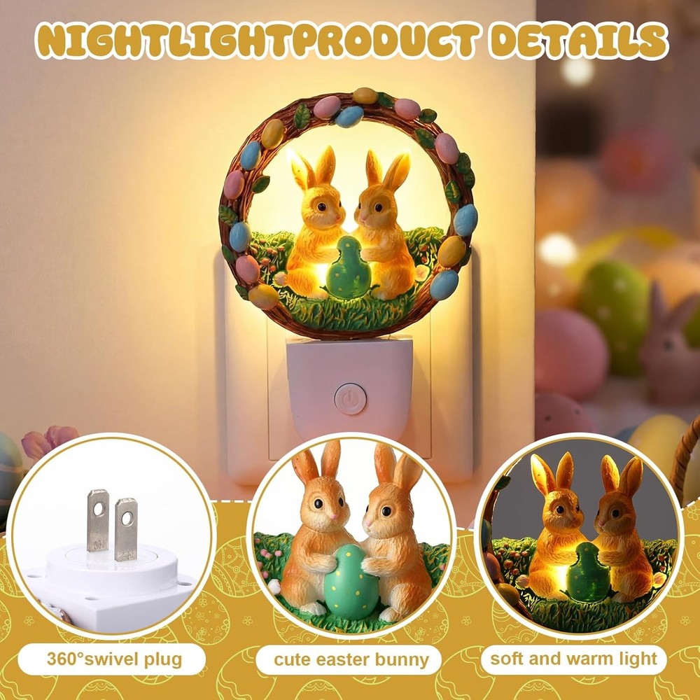 VIHOSE Easter Night Light Easter Bunny Light Decoration Plug into Wall LED Night