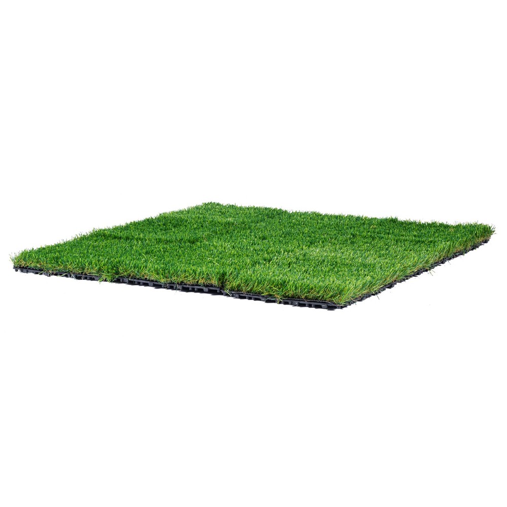 12"x12" Interlocking Artificial Grass Tiles with Self-Draining Base