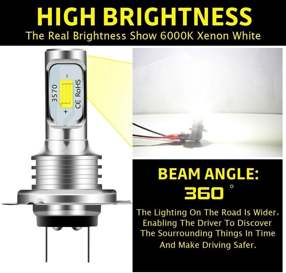 H7 LED Headlight Bulb (4-Pack) H7 80W 3570 2SMD 6000K High Bright Decoding Light