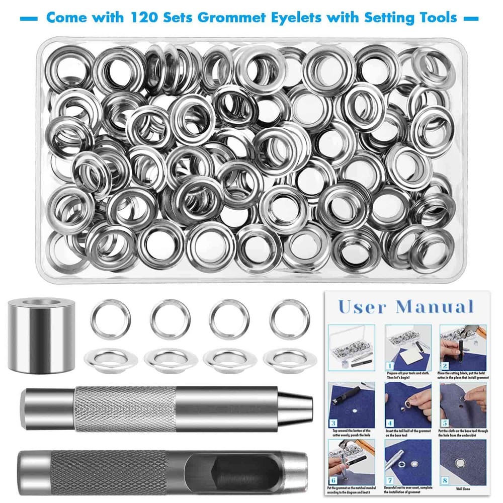 120 Sets Grommet Tool Kit 1/2 Inch, Grommet Eyelets Kit with Setting Tools and
