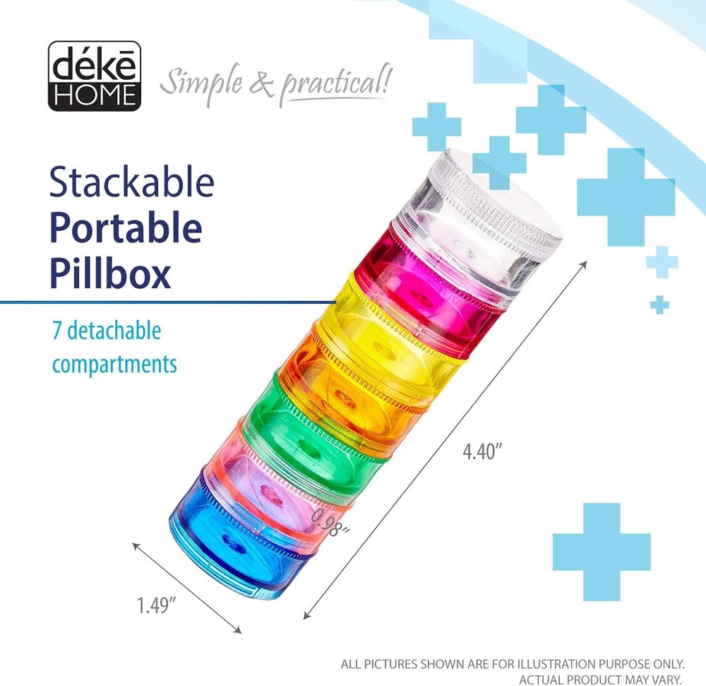 - Stackable Pill Organizer (2 Pack), 7 Day Weekly Pill Box Tower with Twist Lock