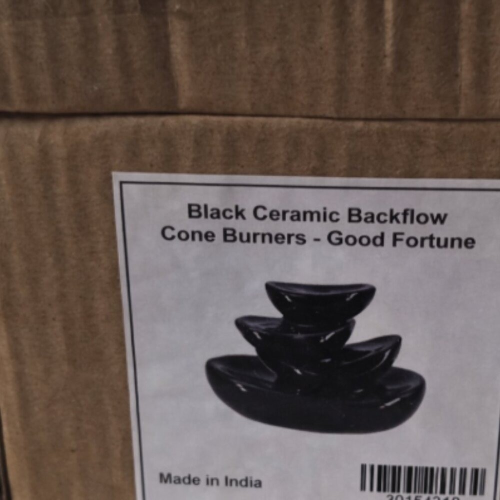 Black Ceramic Backflow Cone Burner (Good Fortune Design) New in Box