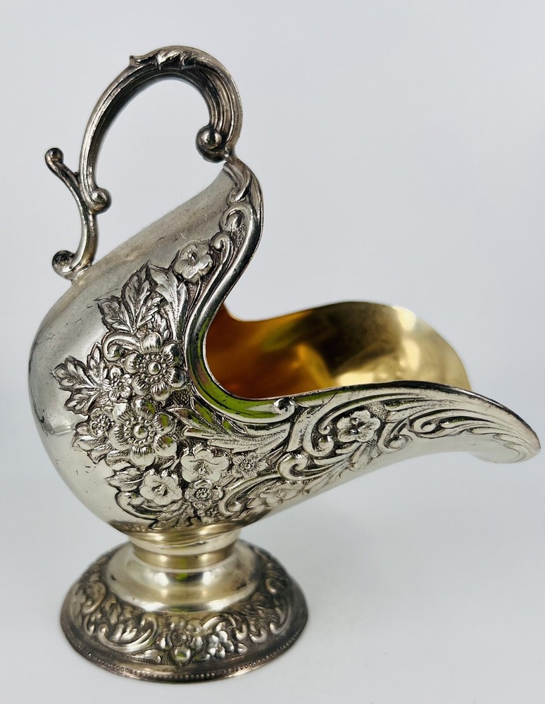 Vintage Leonard Silverplate Sugar Scuttle Orange Interior Pedestal Base