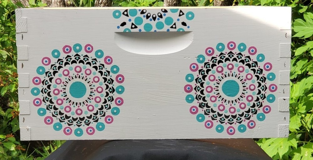 CUSTOM Painted decorated beehive (Deep/Brood and Medium/honey super) MANDALA
