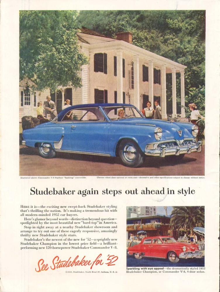 Studebaker Commander hard-top convertible ad 1952