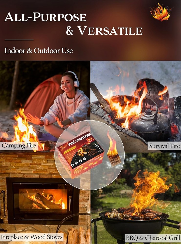 Waterproof Fire Starter Squares - Long-Lasting, Odorless & Easy to Use