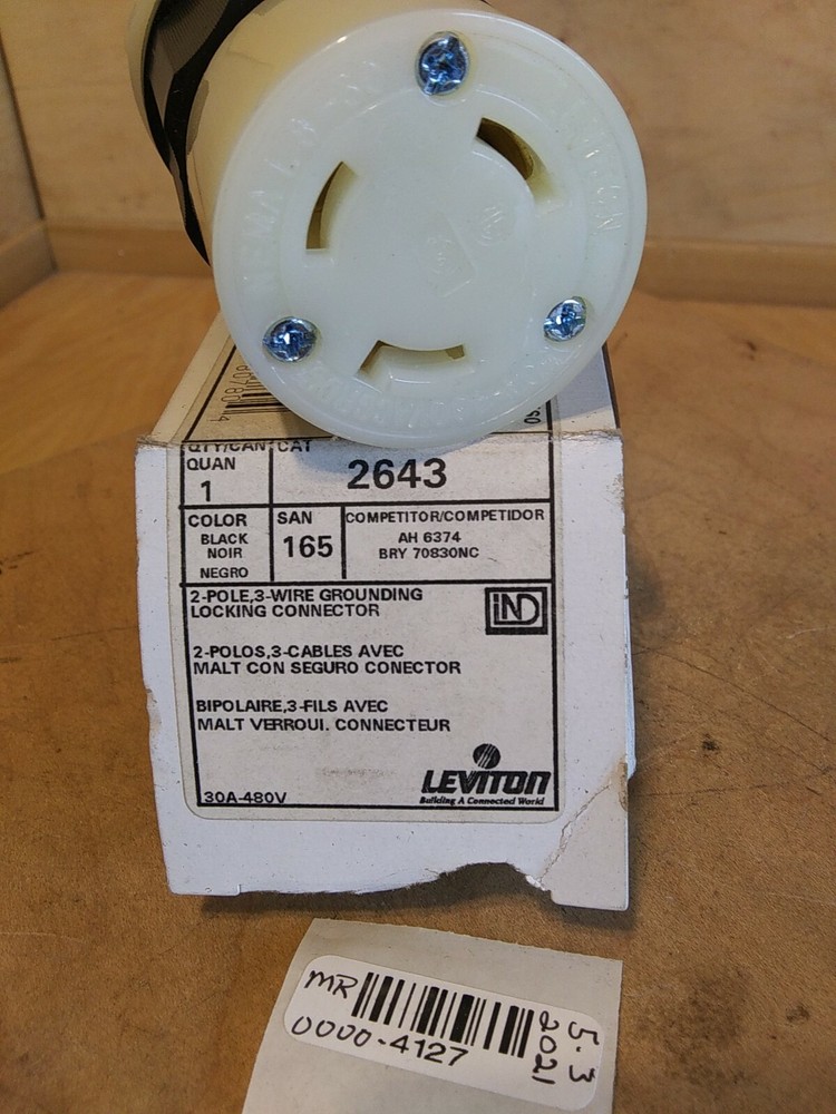 Leviton 2643 Locking Connector 2 Pole 3 Wire Grounding