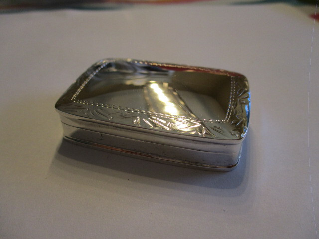 Large sterling silver pill box rectangular shape engraved around the top 2 1/8