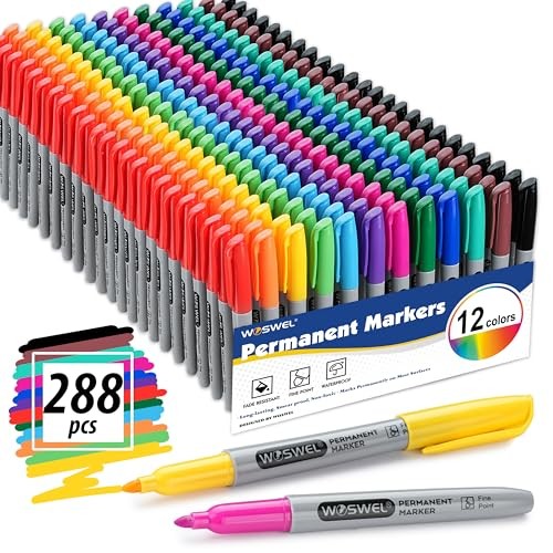 Permanent Markers Bulk, 288 Pack Permanent Marker Set, 12 Assorted Colors,