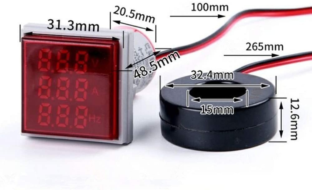 with Three-Digit Display AC Current, Voltage, Frequency Indicator, 22mm Green