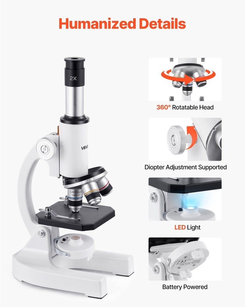 VEVOR Microscope for Kids Adults, 40X-2000X Professional Compound Microscope Mob
