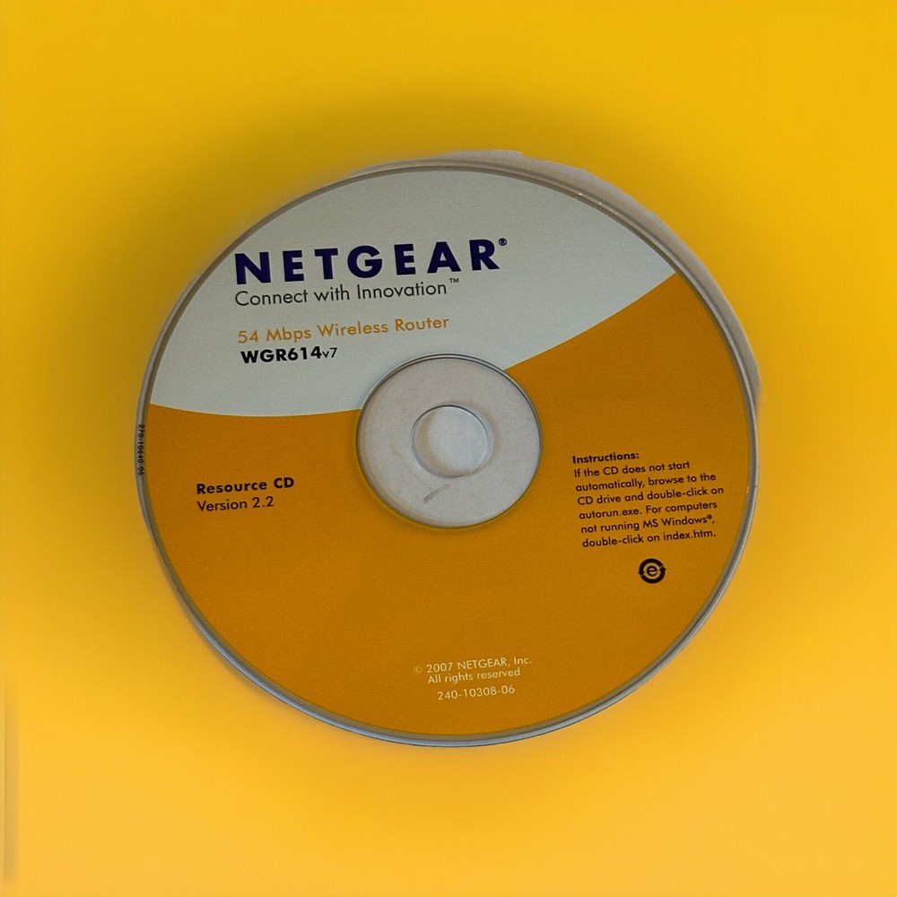 Netgear 54 Mbps Wireless Router WGR614v7 Resource CD Version 2.2 Software 2007