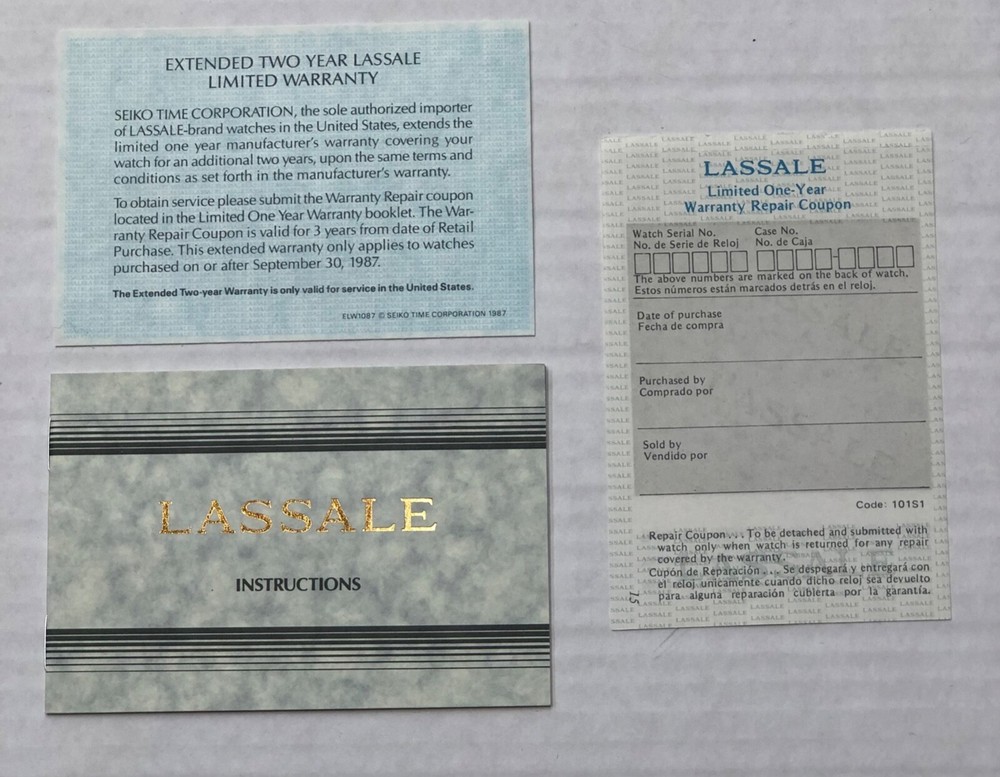 Lassale instructions book and warranty