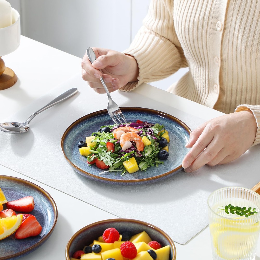 PLAYA Plates and Bowls Sets, 12 Pieces Grey-Blue Dinnerware Sets for Kitchen,...