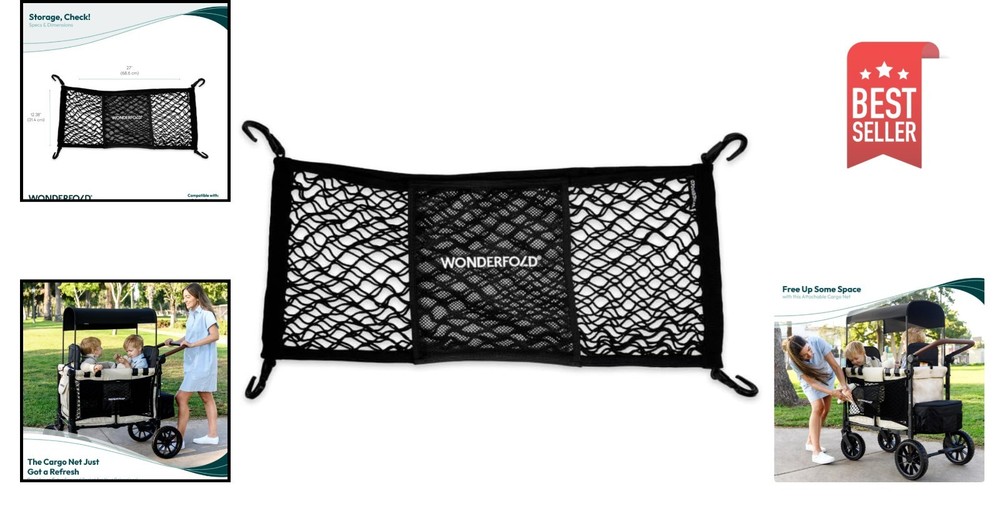 Super Stretchable Cargo Net for Stroller Wagons - Maximize Storage Space, Black