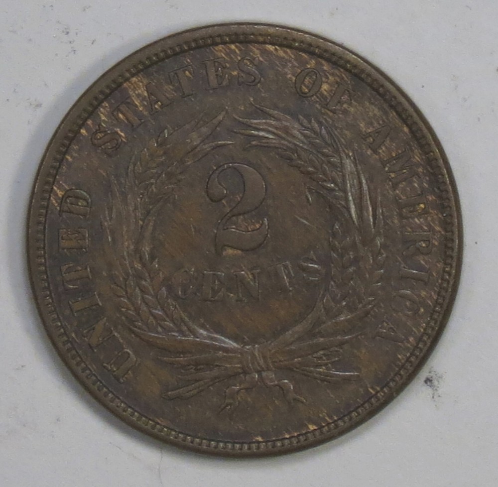 1864 Large Motto Two Cent Piece - AU Details