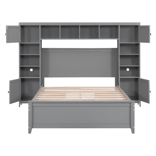 Solid Wood Platform Bed Frames with Storage Drawers All-in-One Cabinet and Shelf