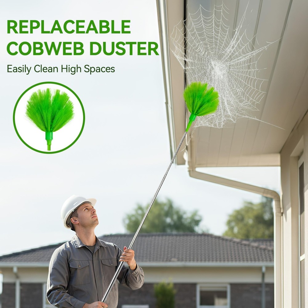 Cobweb Duster with Extension Pole, 3-in-1 Washable Cobweb Duster, Duster with...