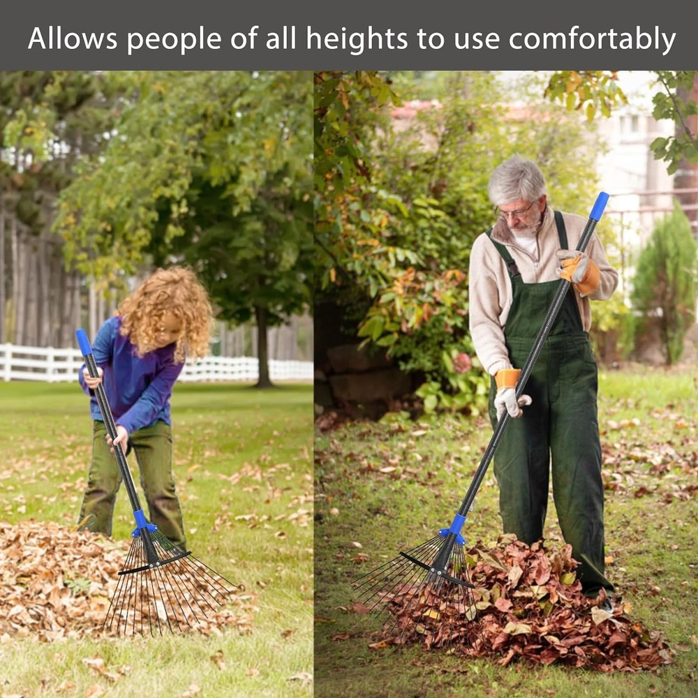 Durable Adjustable Leaf Rake for Lawn Care - Long Handle & Lightweight Design