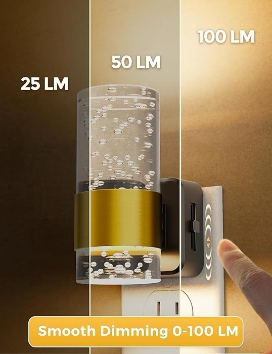 L LOHAS LED Night Light,Dimmable Lights Plug 2 Pack, Gold Ring-3000K