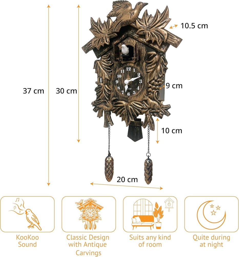 Unique Vintage Cuckoo Clock - Features Night/Day Modes and Adjustable Chime