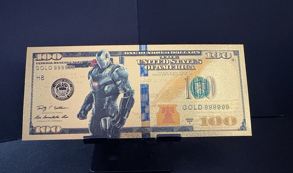 $100 War Machine Marvel Comic FRN Novelty 24kt Gold Foil Plated Note Bill