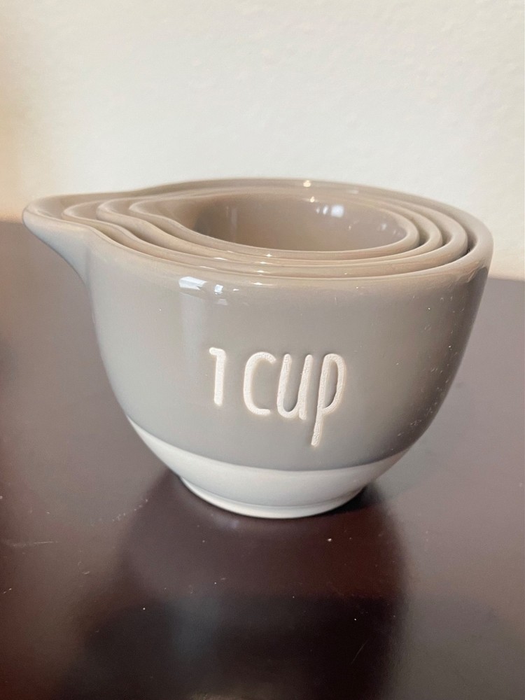 Creative Co-Op Ceramic Nesting Set Of 4 Grey & White Measuring Cups