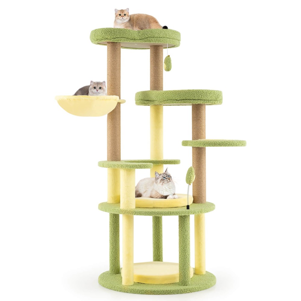 Multi-level Cat Tree w/ Wide Perch Rotatable Basket Removable Soft Cushions