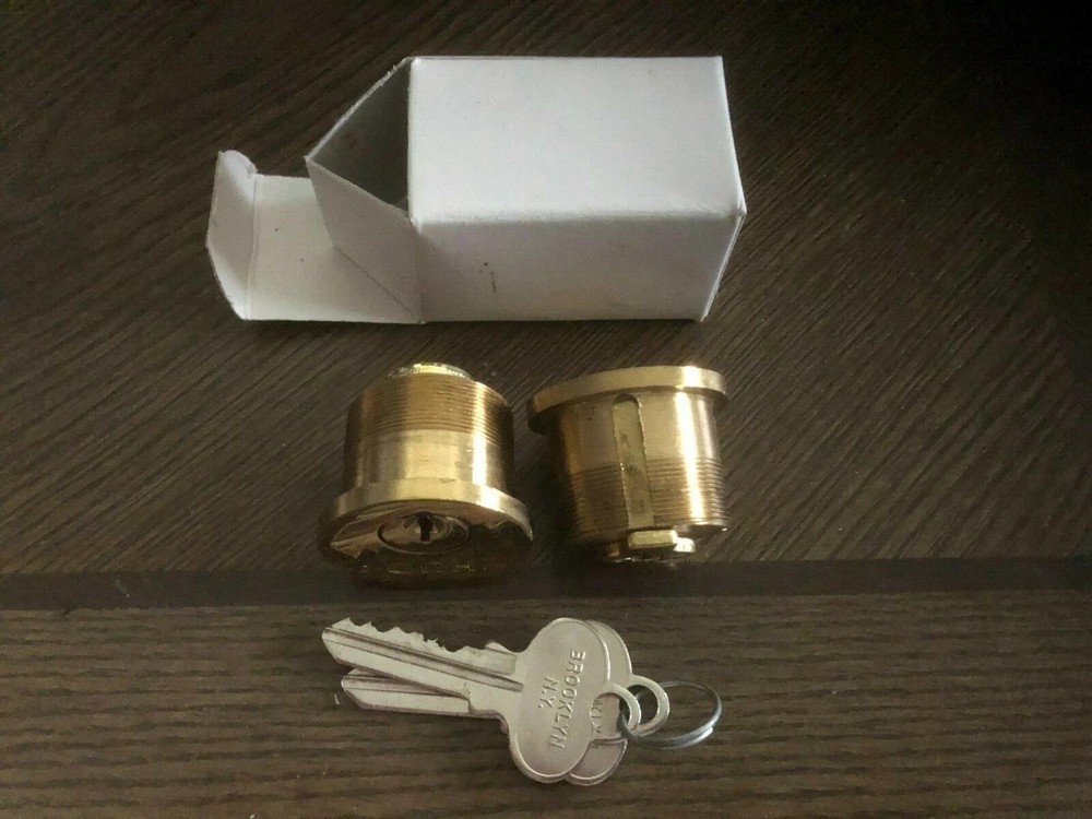 One pair keyed alike 1" Solid Brass Mortise lock cylinder with keys.