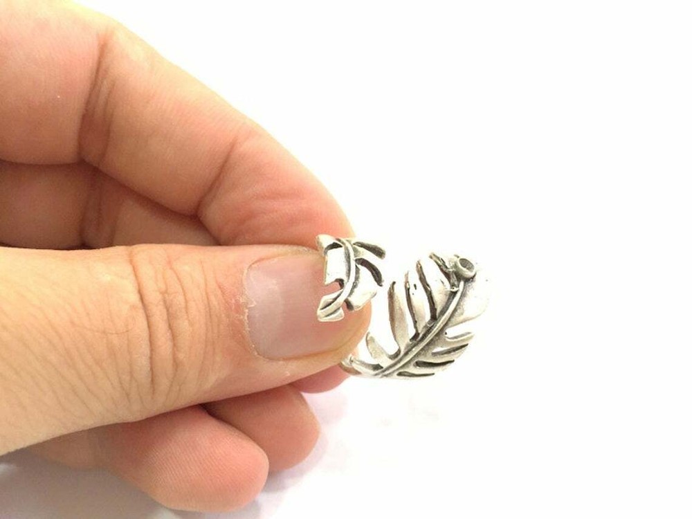 Leaf Ring Blank Setting Base Bezel Cabochon Antique Silver Plated Brass G8287