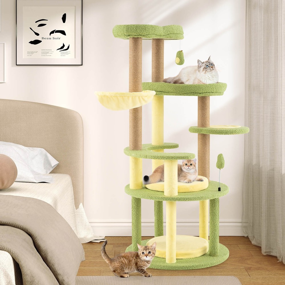 Multi-level Cat Tree w/ Wide Perch Rotatable Basket Removable Soft Cushions