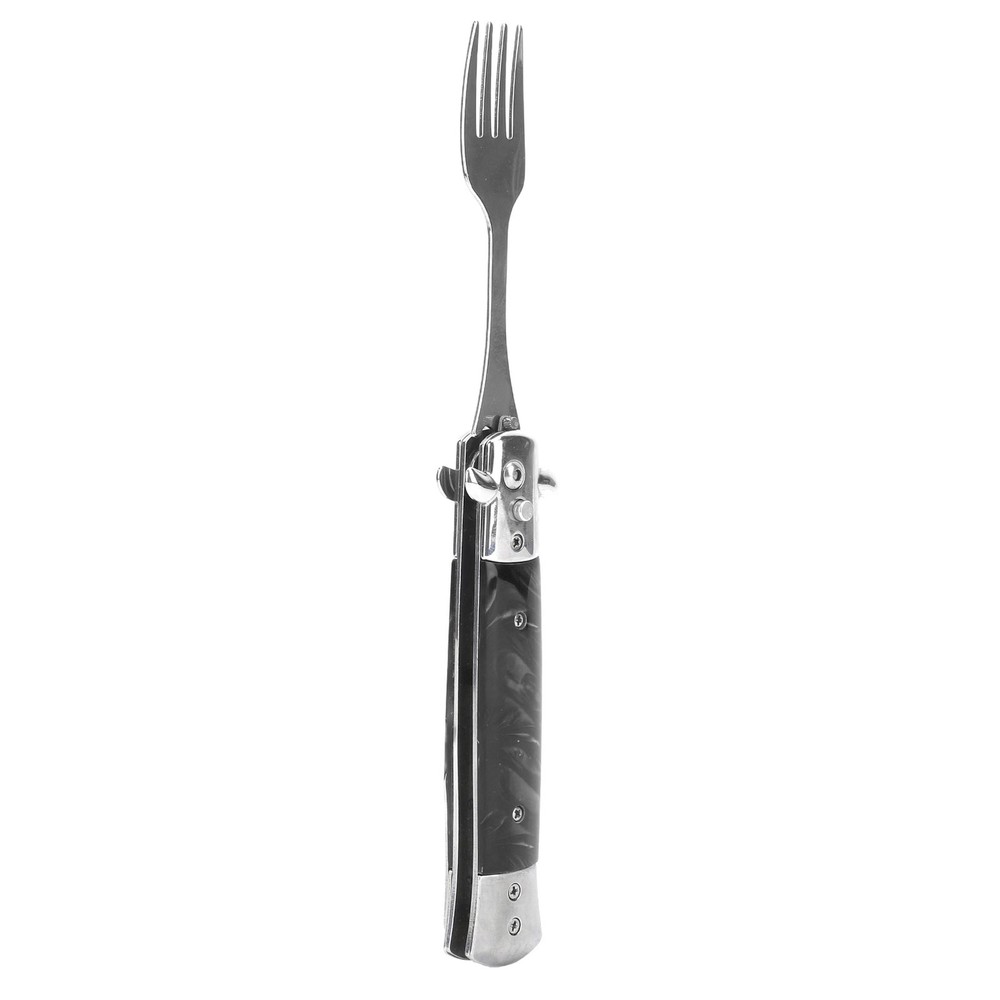 Black Folding Spring Camping Fork One Button Flick 304 Stainless Steel WT