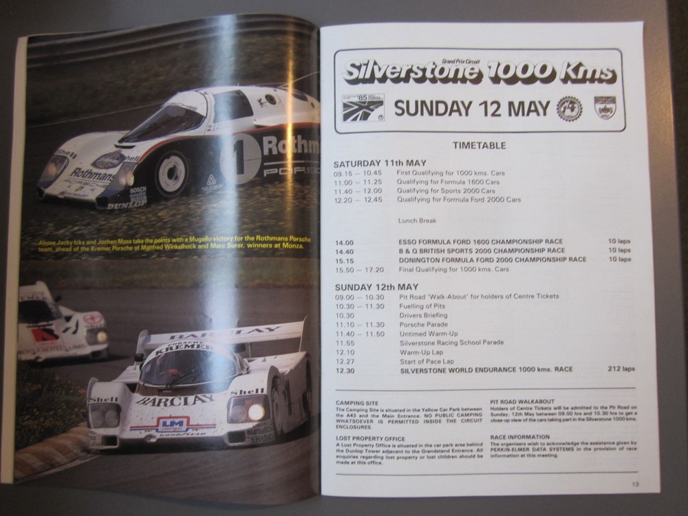 Silverstone 1000 KM World Endurance programme 12 May 1985