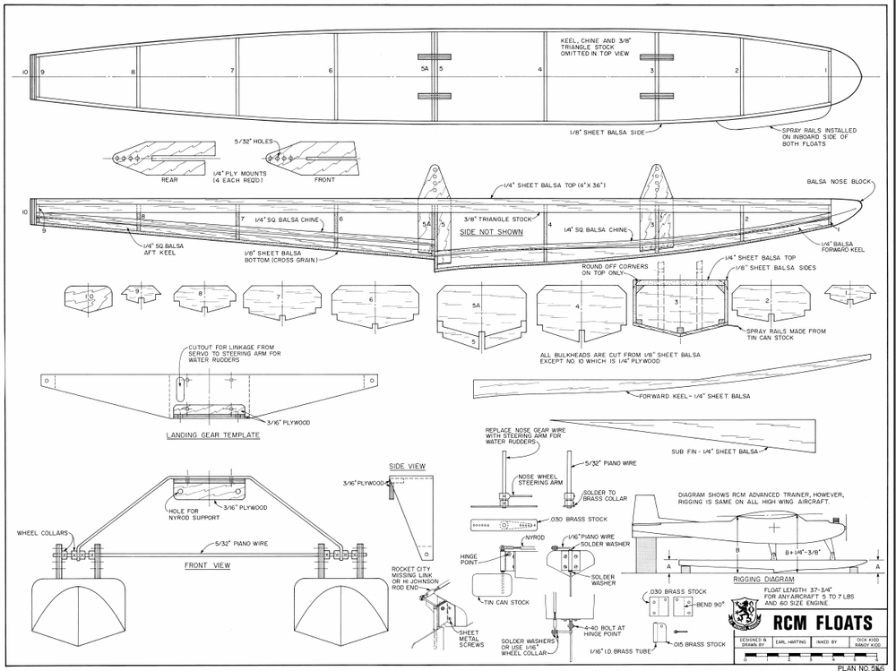 60 Size Floats RC Model Airplane Printed Plans