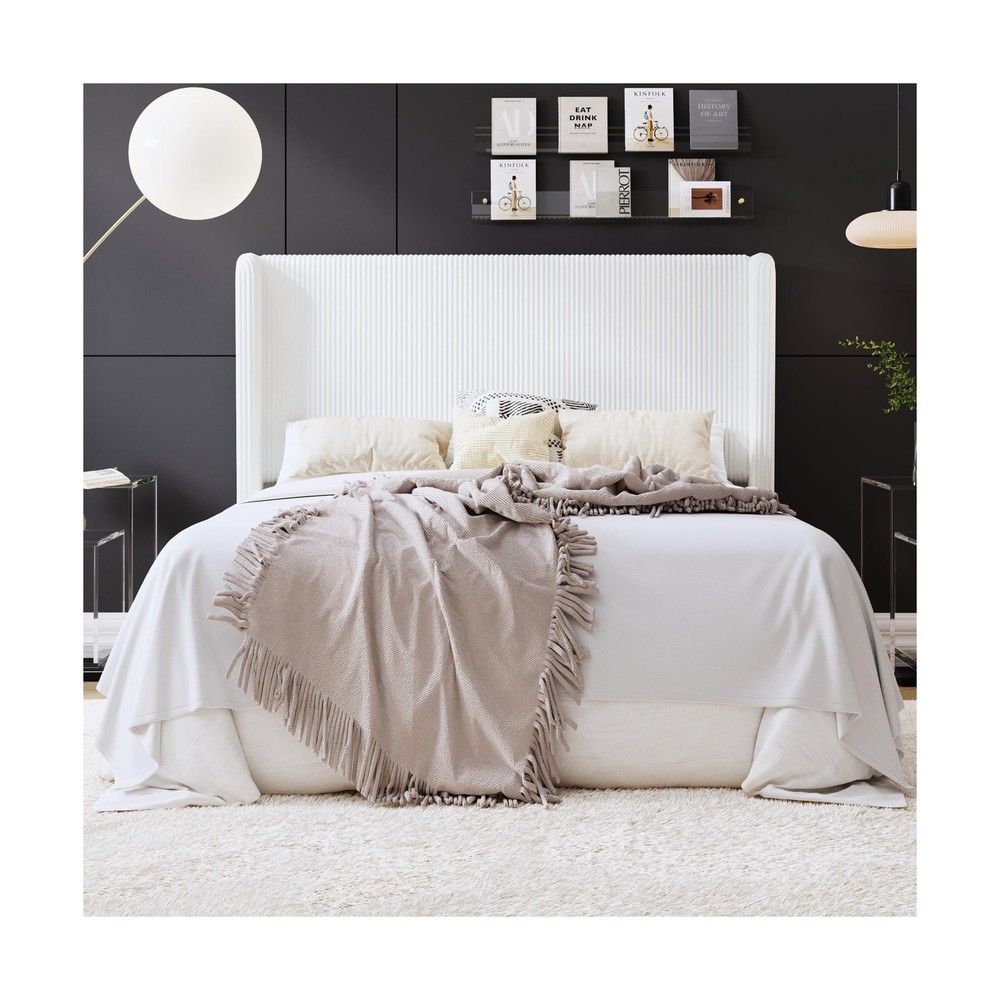 SHA CERLIN Queen Size Corduroy Upholstered Platform Bed Frame with Vertical C...