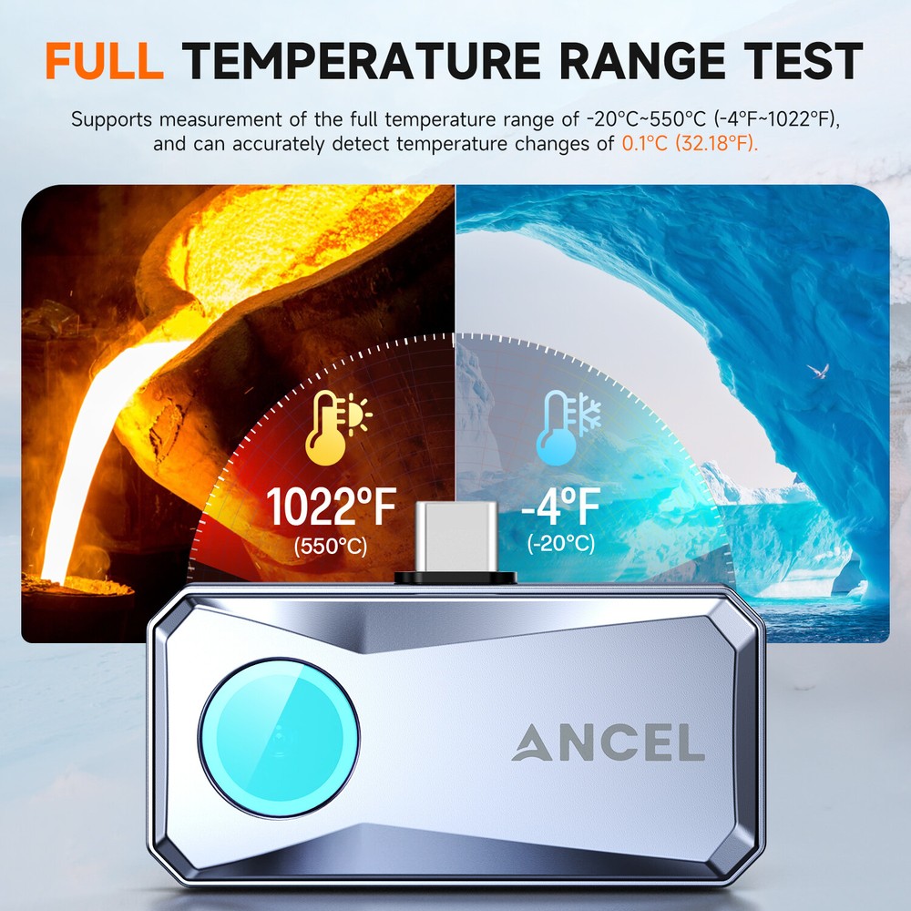 ANCEL IR101 256X192 IR Thermal Imaging Camera for Android USB Type-C Pro-Grade