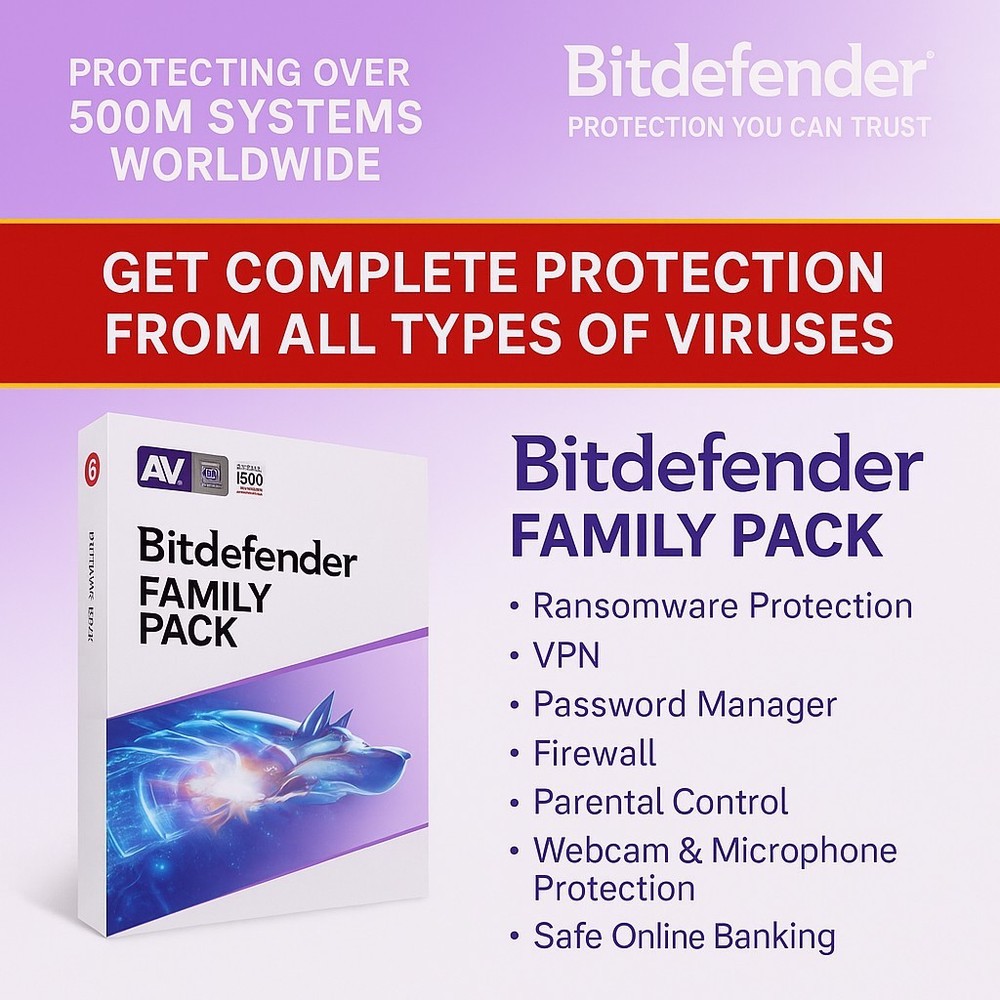 Bitdefender Family Pack – 3 Years / 15 Devices | Windows, Mac, Android | Latest