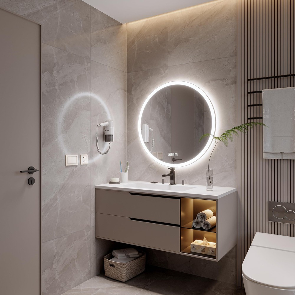 20inches Round LED Mirror,samrt Mirror Bathroom,Bathroom Mirror with Light,An...