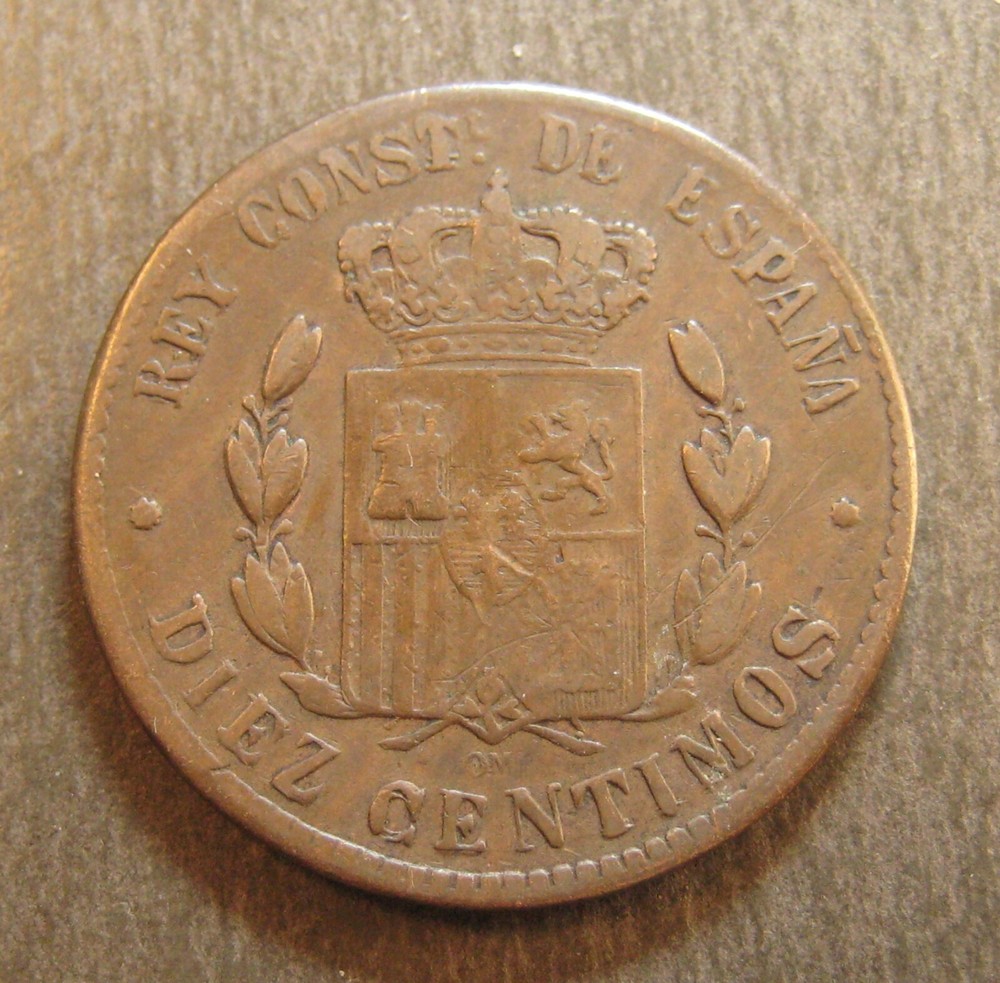 1879 OM Spain 10 Centimos - * Doubled Die Reverse * DDR Error - (P4505)