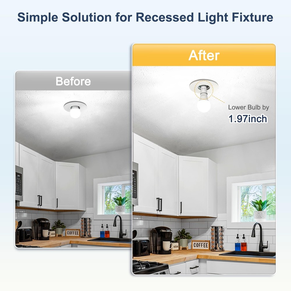 DiCUNO E26 Socket Extender, Standard Medium 6 Count (Pack of 1), White