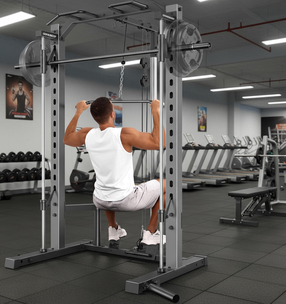 Smith Machine Power Rack with LAT Pulldown Multi-Functional with Attachments New