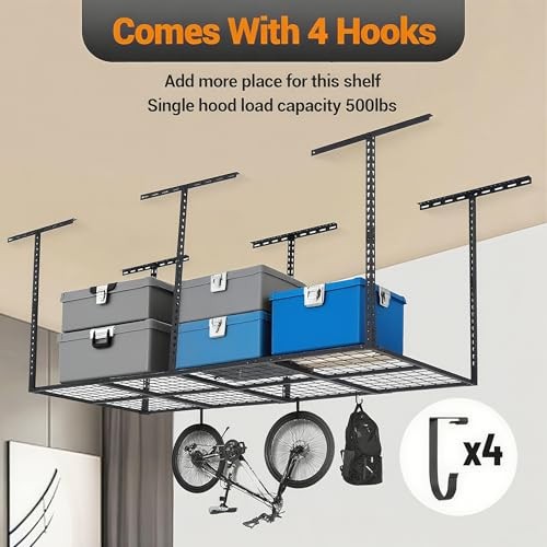 3x8 ft Heavy Duty Overhead Garage Storage Rack, Adjustable Ceiling Storage