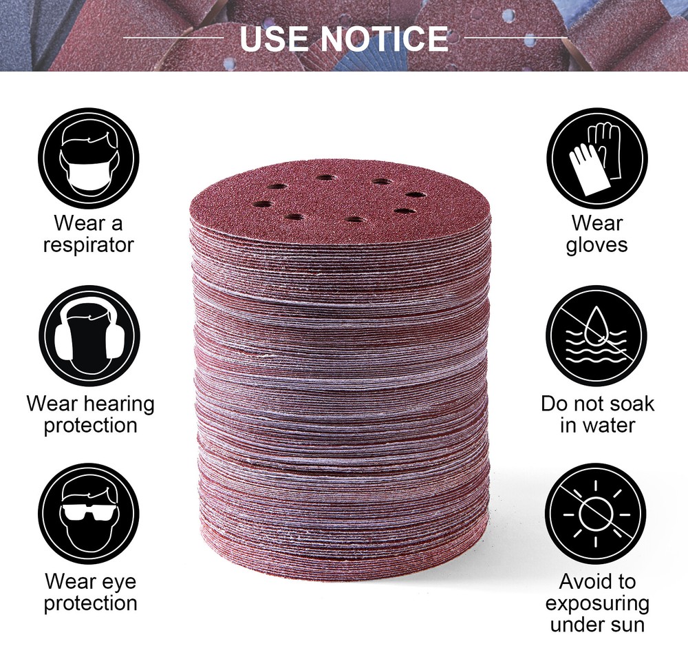 150-PACK 5 inch Sanding Discs 8-Hole Hook Loop Sander Orbital Sandpaper 40 -2000