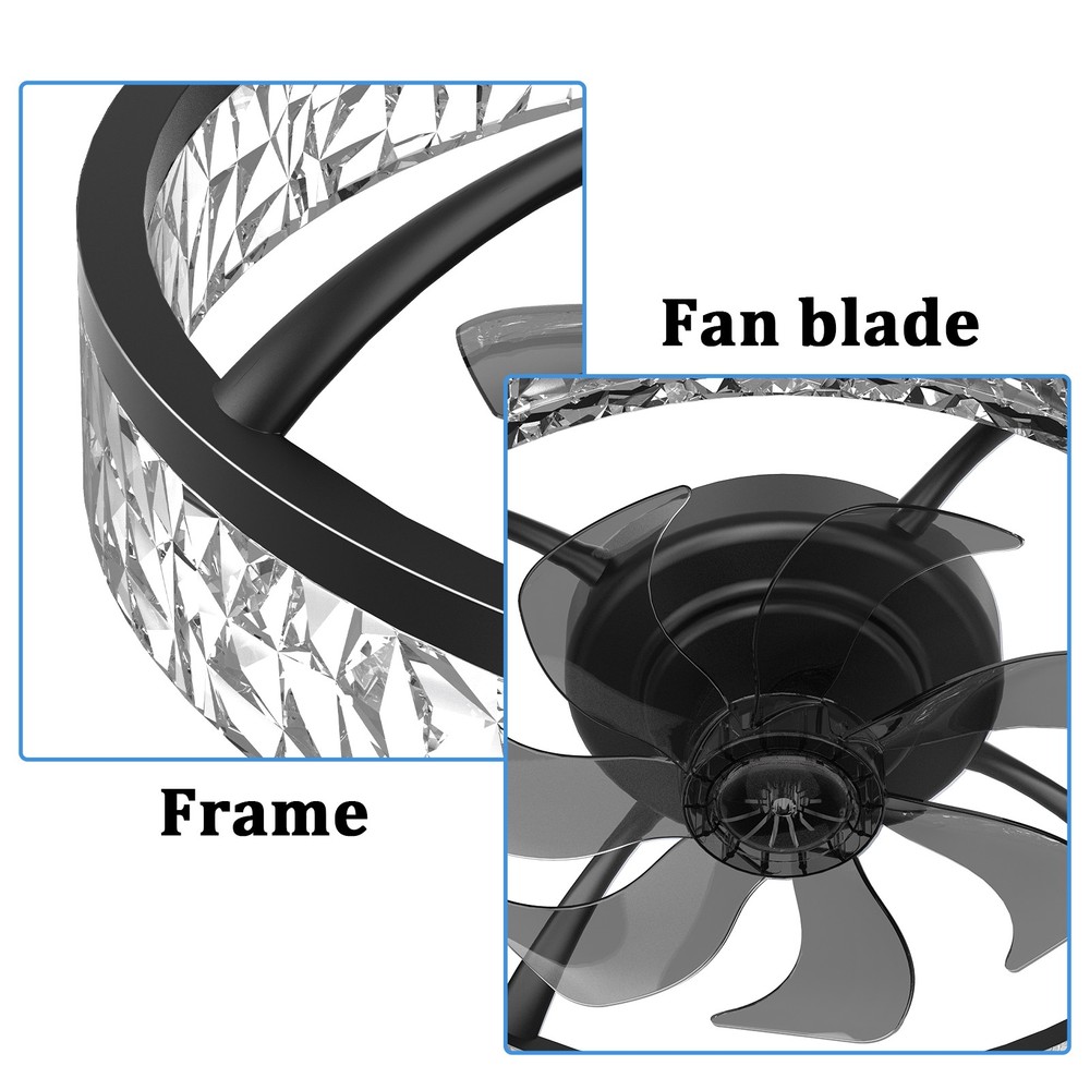 20" Modern Fan Lights Flush Mount LED Ceiling Light kit With Remote APP Control